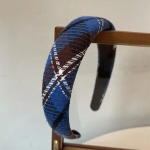 Blue Brown Plaid Vintage Style Headband